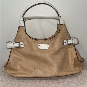 kate spade Tan and White Canvas Tote with White Trim
